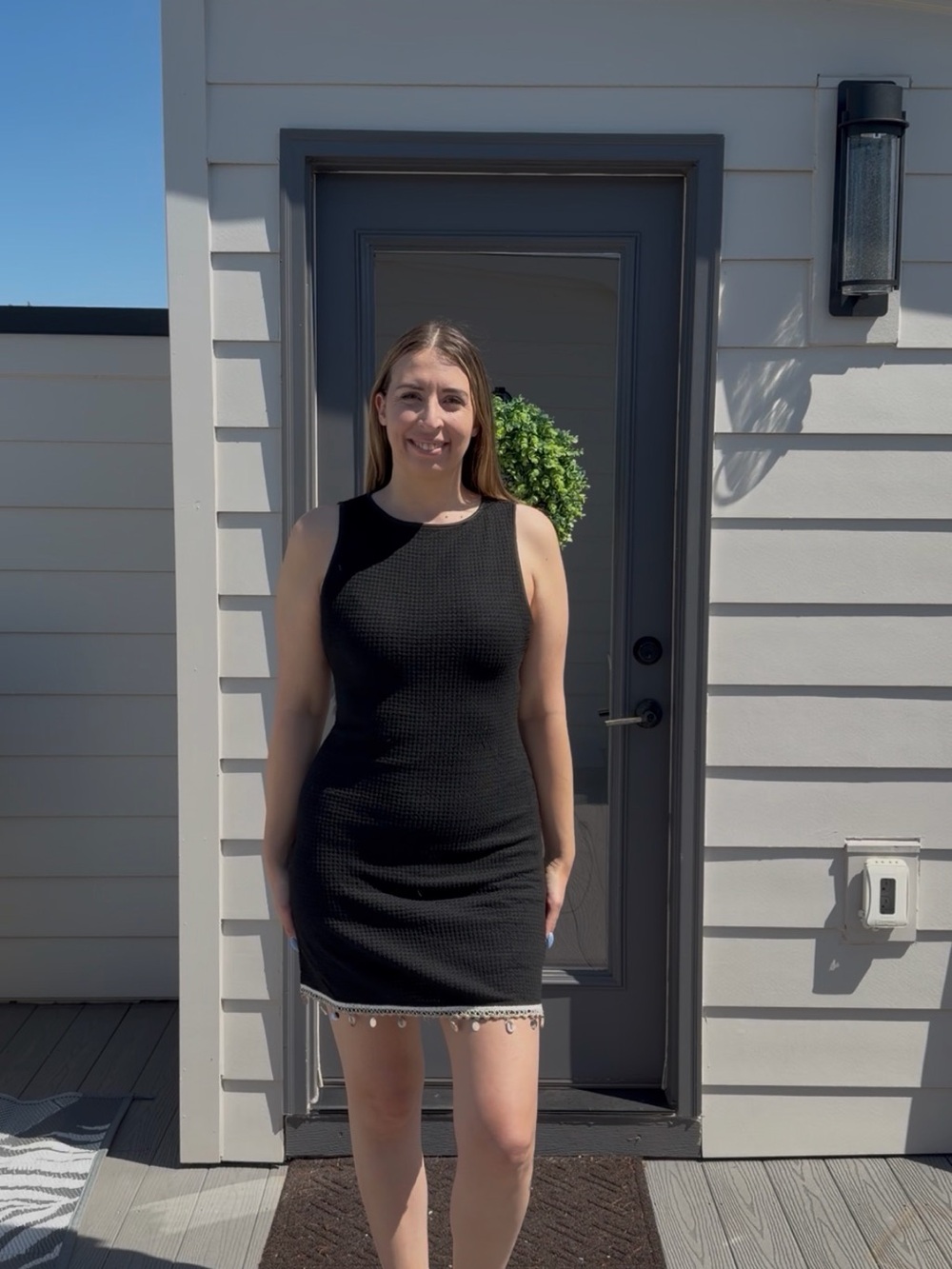 Cupshe Black Sleeveless Knit Mini Dress with Beaded Hem